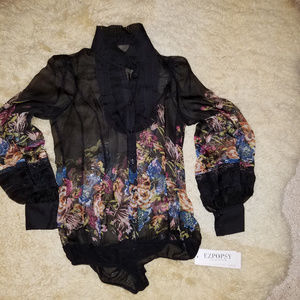 Elegant Multicolor Falbala Lantern Sleeve Blouse